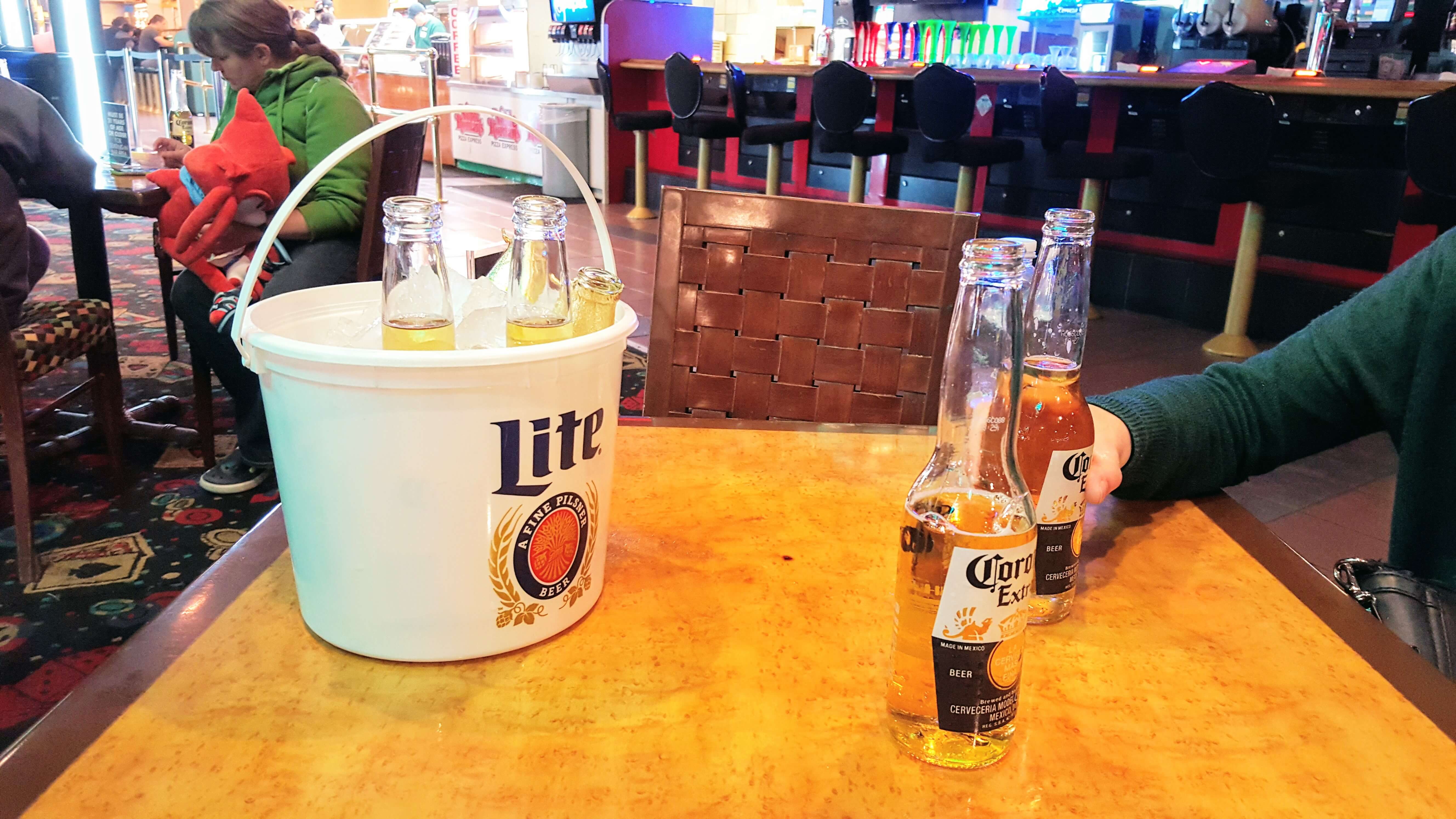 A bucket of beer from Slots a Fun Bar, Circus Circus, a great choice for cheap Drinks Las Vegas Strip