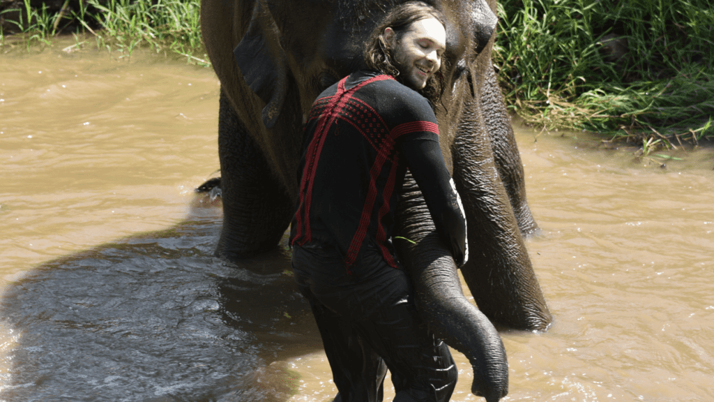 An-image-showing-a-man-playing-with-elephants-in-Rantong-the-best-elephant-sanctuary-in-Chiang-Mai