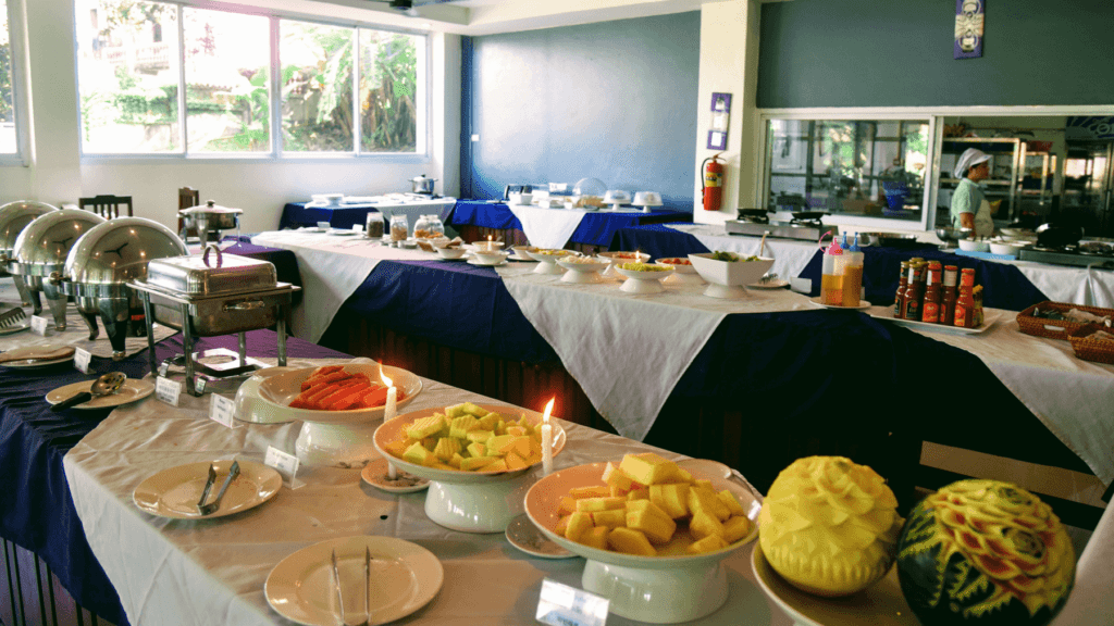 An-image-showing-the-extensive-buffet-breakfast-at-Silver-Naga-one-of-the-best-luxury-hotels-in-Vang-Vieng