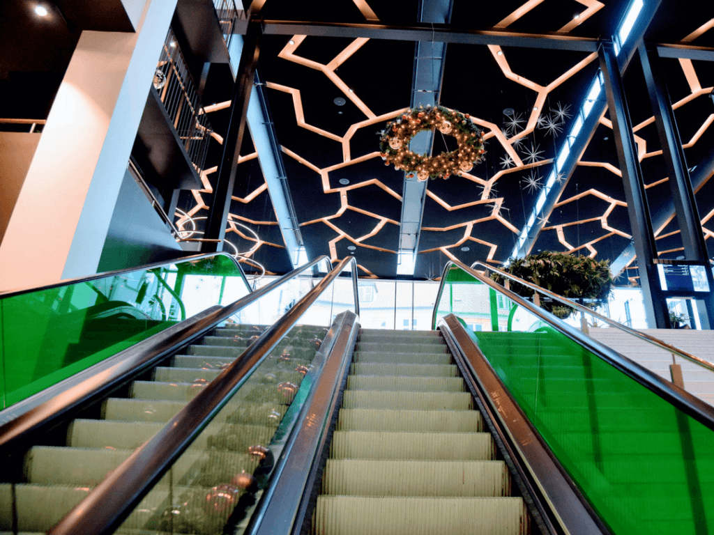 A photo of the escalator to the lobby of Skt Petri Hotel