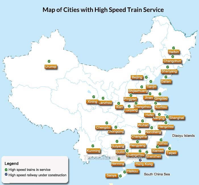 china bullet train map