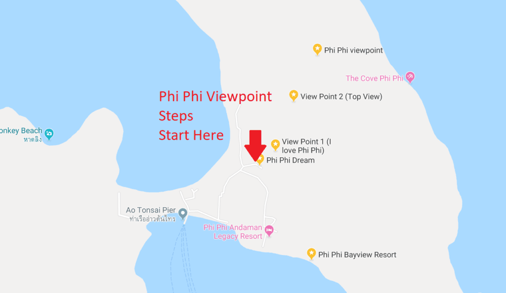 Get to Phi Phi Viewpoint using steps shown in this map
