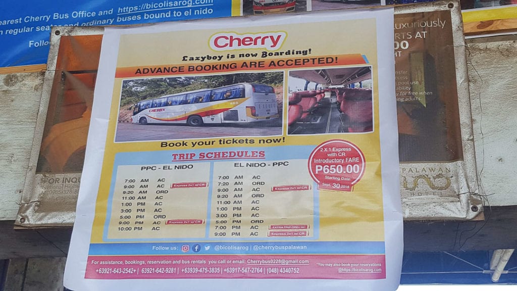 Puerto Princesa to El Nido bus schedule, Cherry Bus Schedule, El Nido Bus Schedule, Puerto Princesa bus schedule