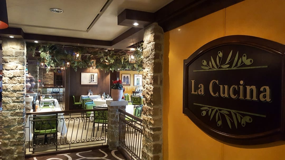 The interior of La Cucina, the specialty Italian restaurant on board