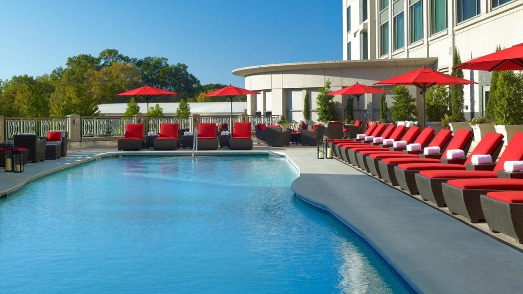 Swimming Pool with red Loungers at InterContinental Buckhead