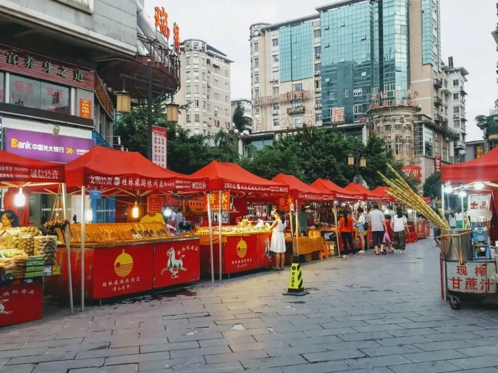 A photo of Guilin Night Market - one of the best things to do in Guilin, things to do in Guilin, food in Guilin, zhengyang pedestrian street, guilin nightlife, guilin xicheng pedestrian street