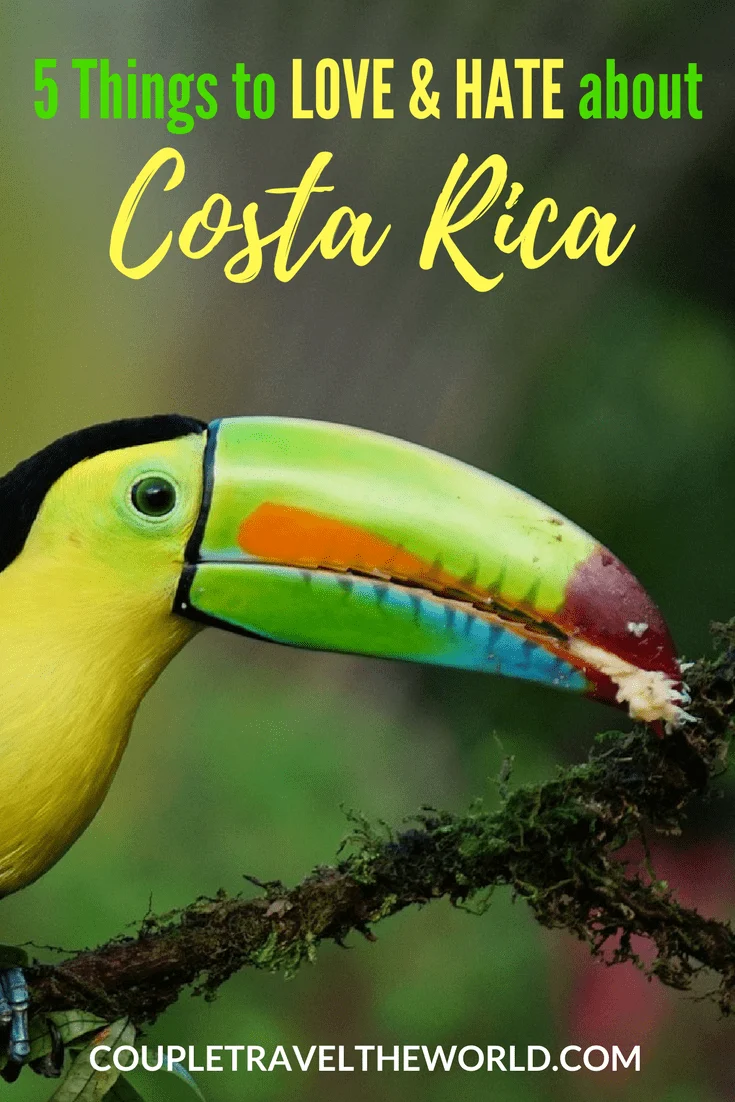 An image detailing 5 things to love and hate about costa rica