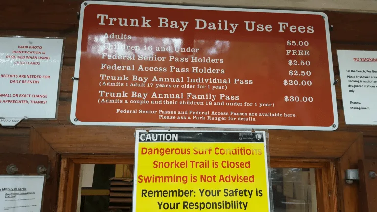 National Park fees at Trunk Bay