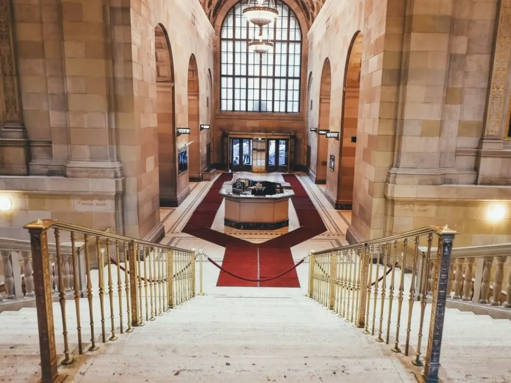 A photo of a hotel foyer