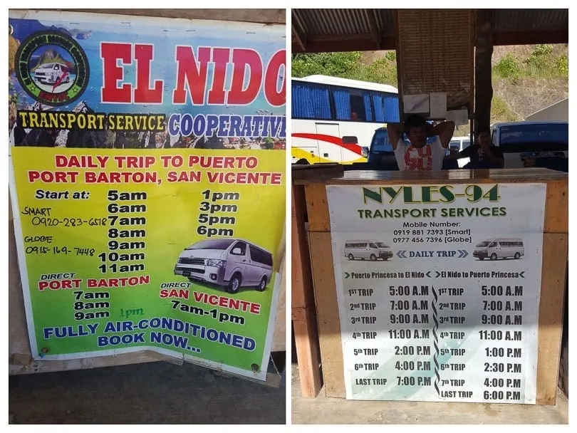 Puerto Princesa to El Nido minivan Schedule