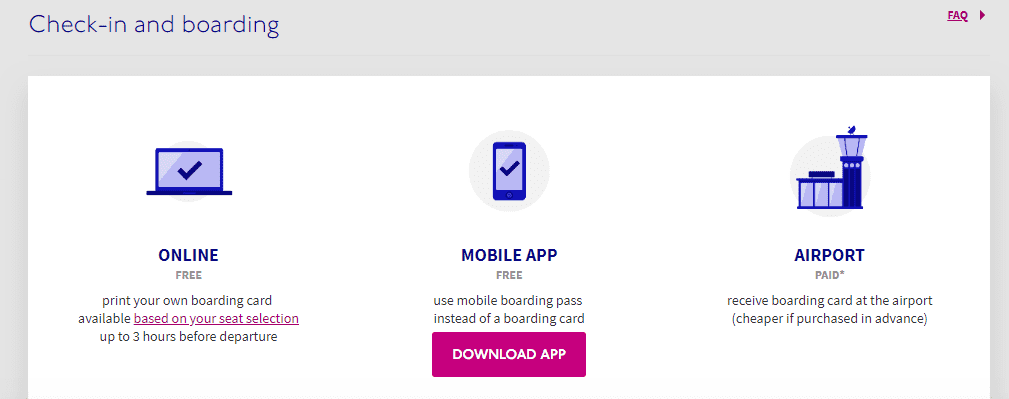 Screenshot of Wizz Air Check In Options