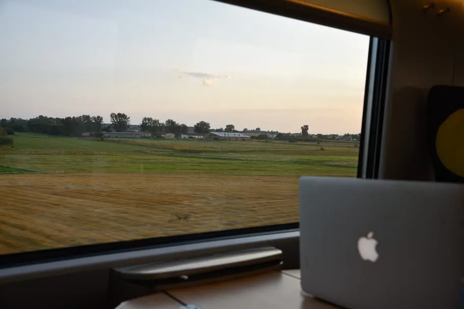 Laptop tables included in 1st class seats on the train