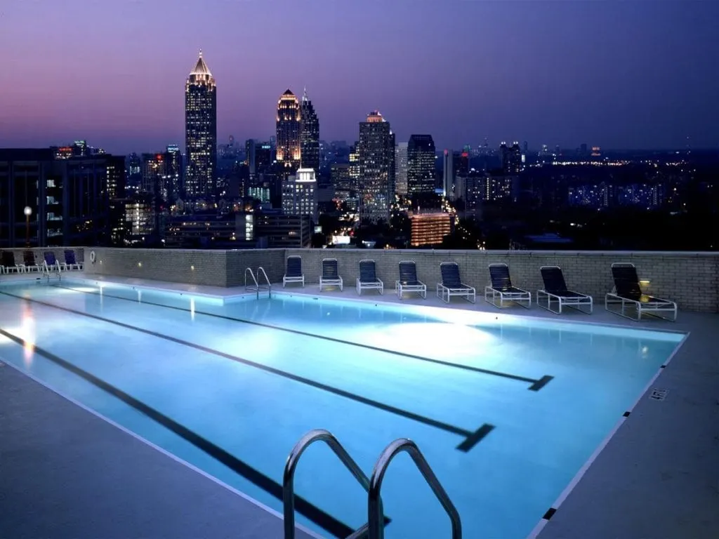 swimming pool at The Georgian Terrace with Atlanta view