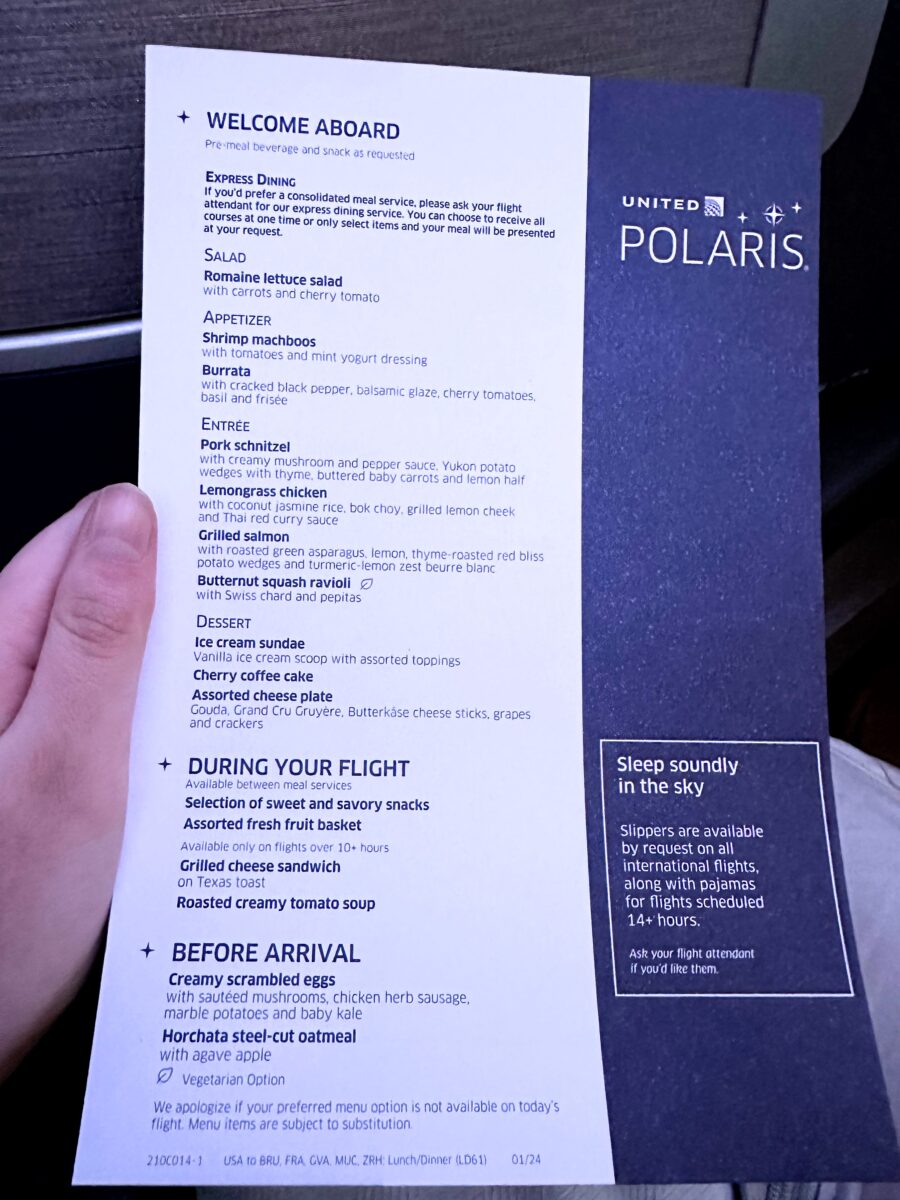 united airlines menu